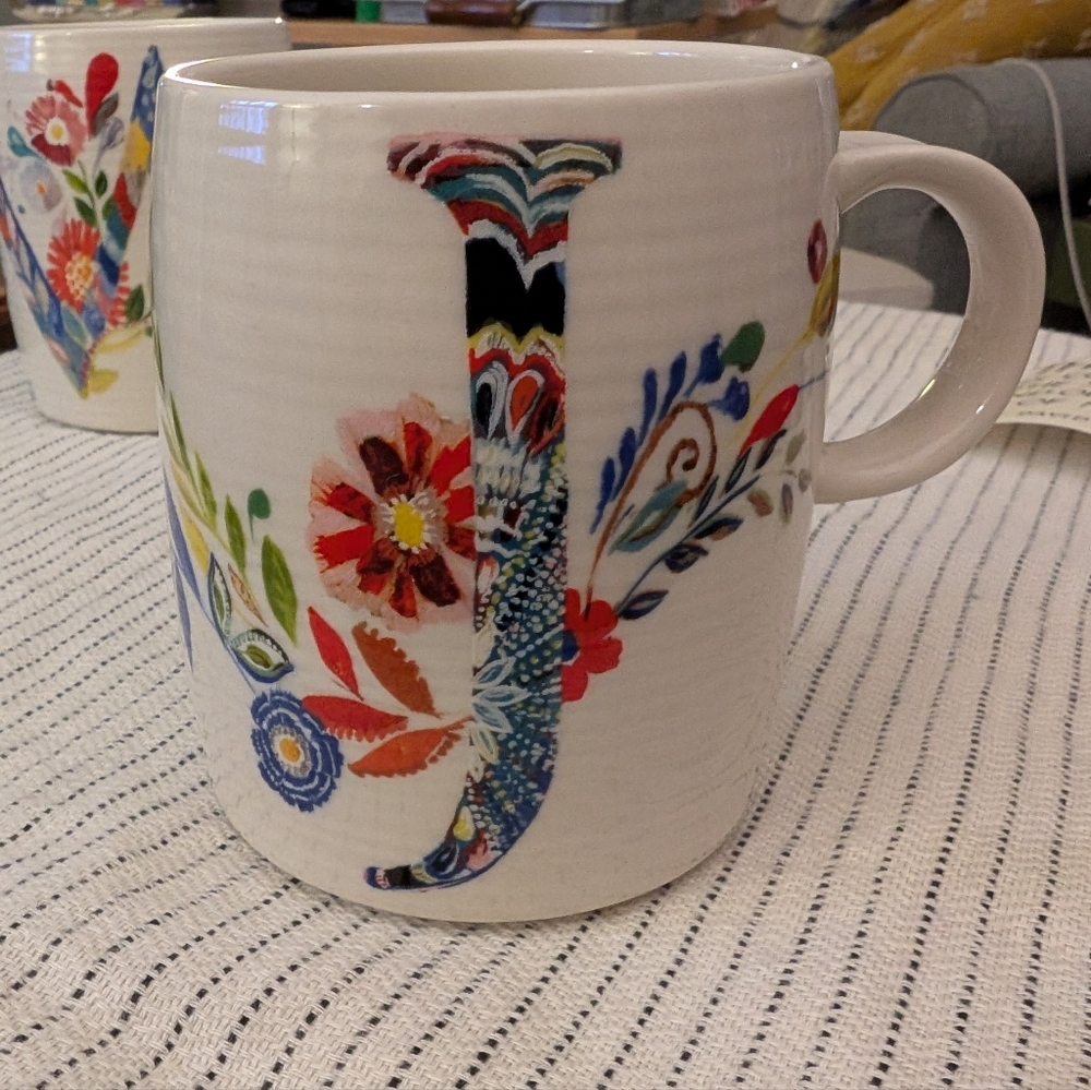 Anthro Floral Initial Monogram Mug Letter J